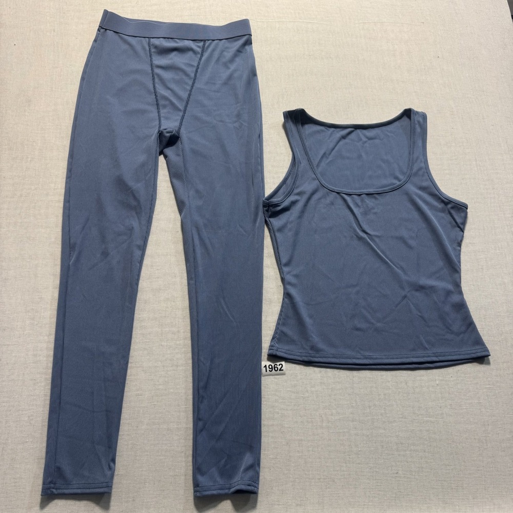 Unbranded Ribbed Tank and Leggings Set Womens Size M Blue Excellent